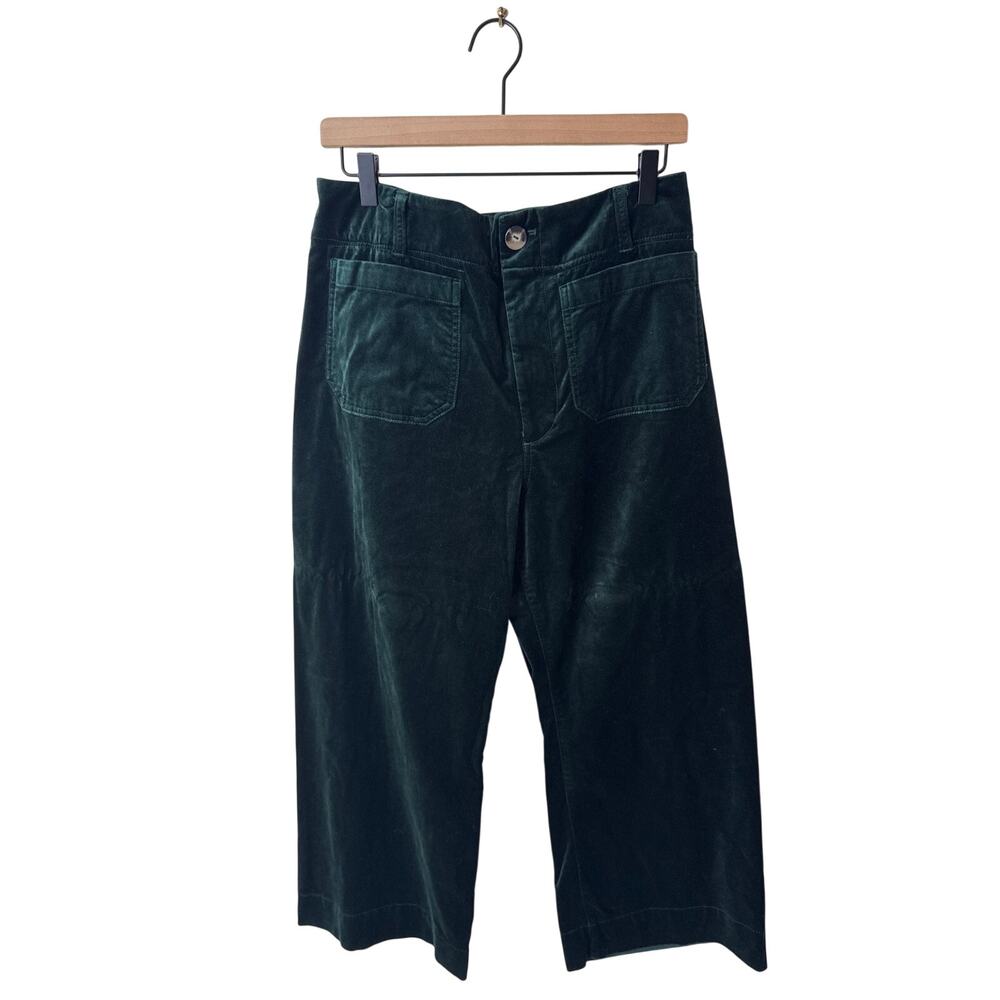 ANTHROPOLOGIE The Colette Cropped Wide-Leg Pants Velvet Forest Green Size 31